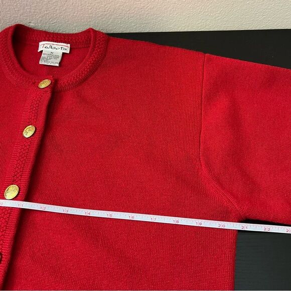 Talbots Red Merino Wool Gold Button Cardigan Sweater Medium Old Money Quiet Lux - Picture 14 of 15
